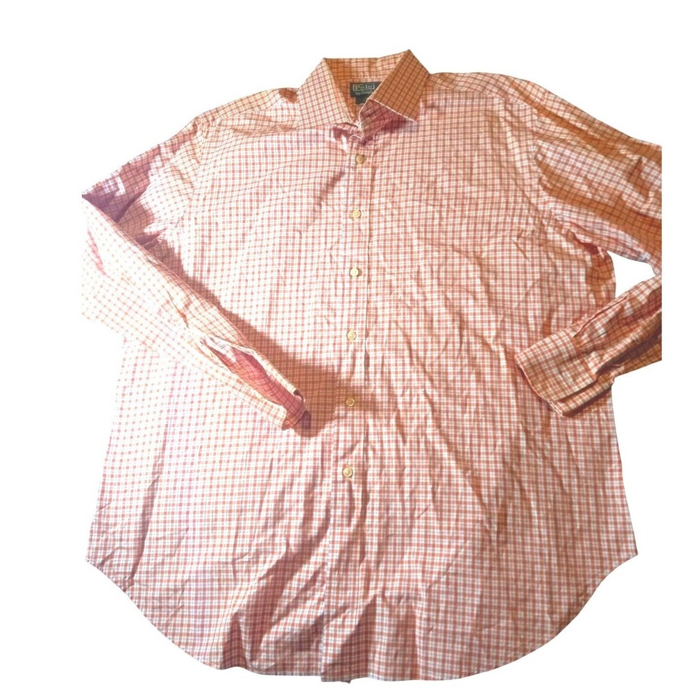 vintage Polo Ralph Lauren Orange White Plaid Regent Classic Fit Shirt 17 34/35